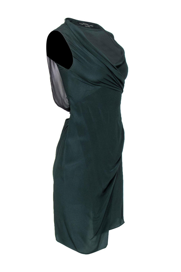 Current Boutique-All Saints - Dark Green Silk Midi Dress w/ Surplice Neckline