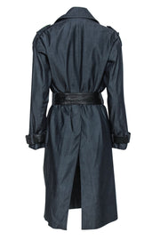 Current Boutique-All Saints - Dark Wash Chambray Double Breasted Trench Coat w/ Leather Trim Sz 2