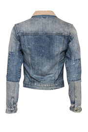 Current Boutique-All Saints - Distressed Light Wash Denim Jacket w/ Corduroy Collar Sz XS