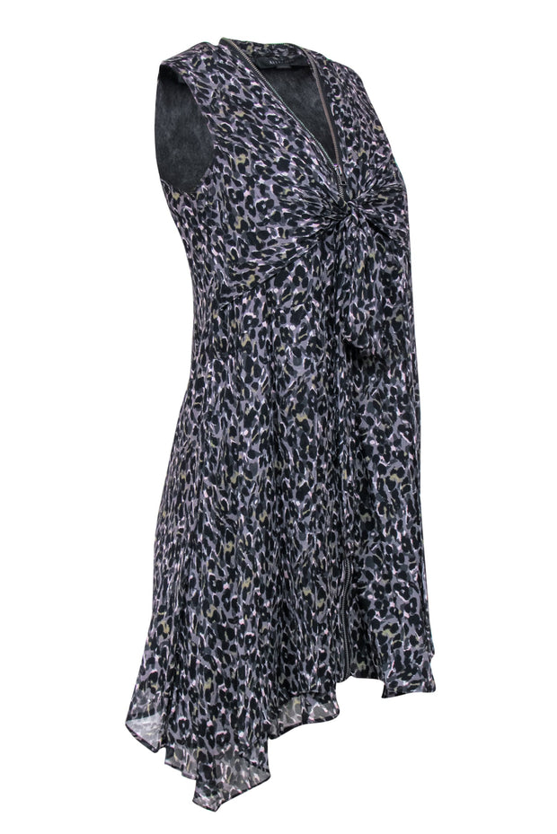 Current Boutique-All Saints - Gray Leopard Print Zip-Up Shift Dress Sz XS