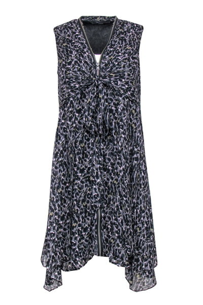 Current Boutique-All Saints - Gray Leopard Print Zip-Up Shift Dress Sz XS