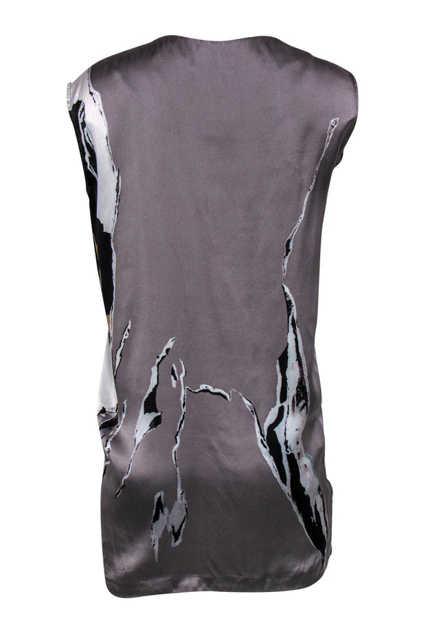 Current Boutique-All Saints - Grey & Black Abstract Print Sleeveless Silk Shift Dress Sz 4