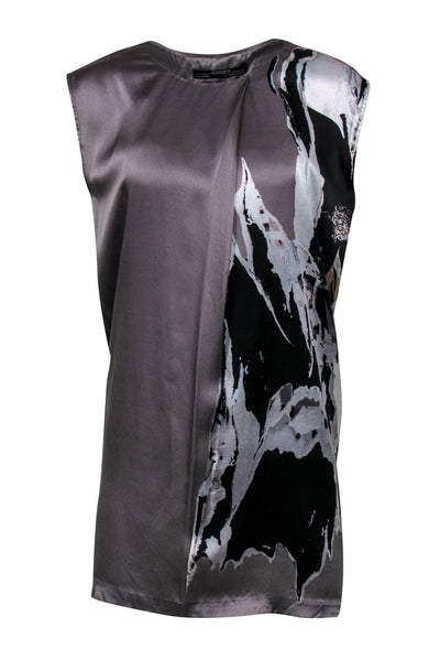 Current Boutique-All Saints - Grey & Black Abstract Print Sleeveless Silk Shift Dress Sz 4