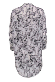 Current Boutique-All Saints - Ivory, Grey & Pink Floral Print Button-Up Silk Shirtdress Sz 2