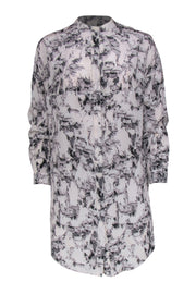 Current Boutique-All Saints - Ivory, Grey & Pink Floral Print Button-Up Silk Shirtdress Sz 2