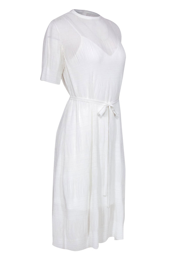 Current Boutique-All Saints - White Textured Short Sleeve Belted Midi Dress Sz 6