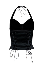 Current Boutique-Allen B by Allen Schwartz - Black Satin Lace-Up Halter Corset Top Sz S