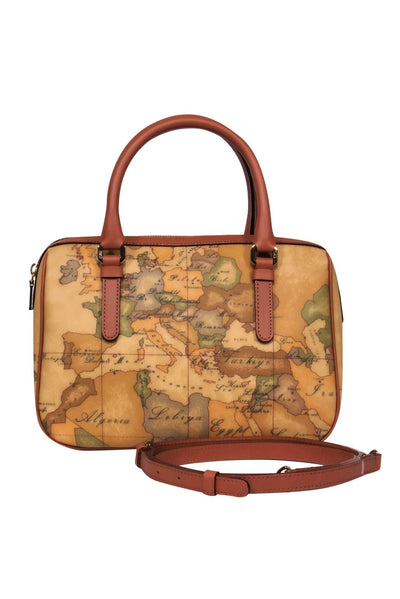 Current Boutique-Alviero Martini - Brown Leather Crossbody Purse w/ Map Print