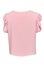 Current Boutique-Amanda Uprichard - Baby Pink Gathered Short Sleeve Blouse Sz L