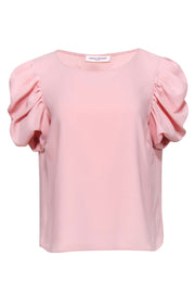 Current Boutique-Amanda Uprichard - Baby Pink Gathered Short Sleeve Blouse Sz L