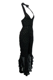 Current Boutique-Amanda Uprichard - Black & Gold Star Print Halter Ruffle Jumpsuit Sz S