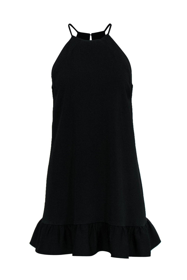 Current Boutique-Amanda Uprichard - Black Halter Shift Dress w/ Flounce Hem & Back Keyhole Sz P