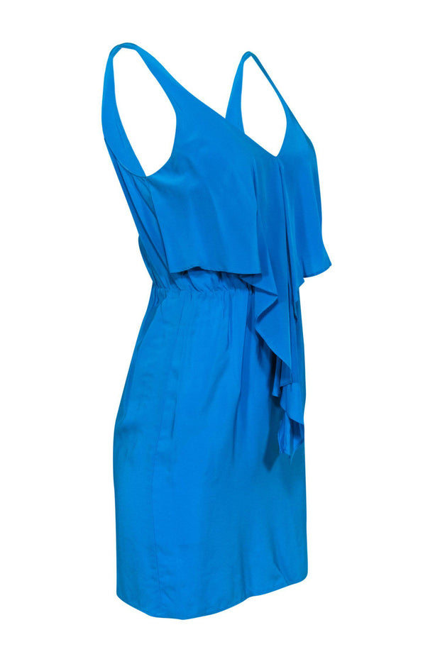 Current Boutique-Amanda Uprichard - Caribbean Blue Ruffle Front Silk Dress Sz S