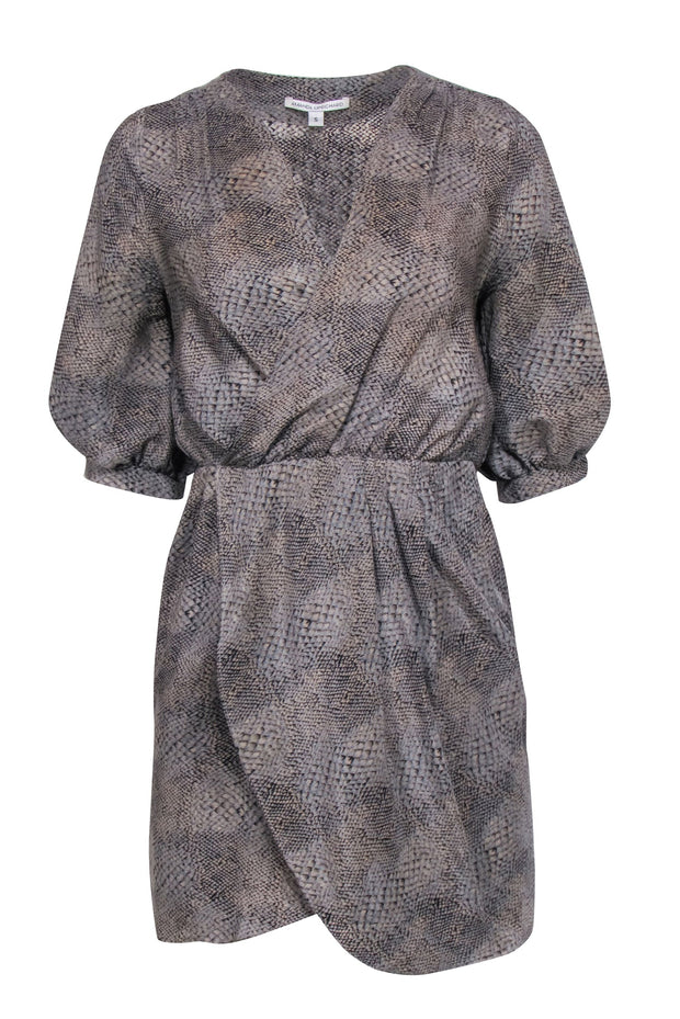 Current Boutique-Amanda Uprichard - Grey & Tan Snake Print Silk Dress Sz S