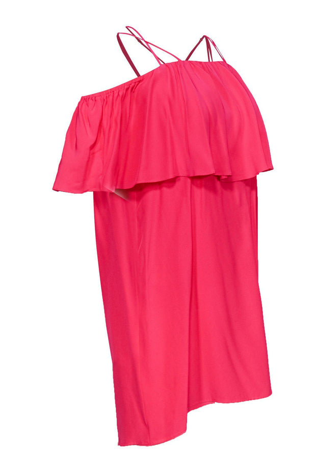 Current Boutique-Amanda Uprichard - Hot Pink Strappy Shift Dress w/ Off-the-Shoulder Ruffle Design Sz M