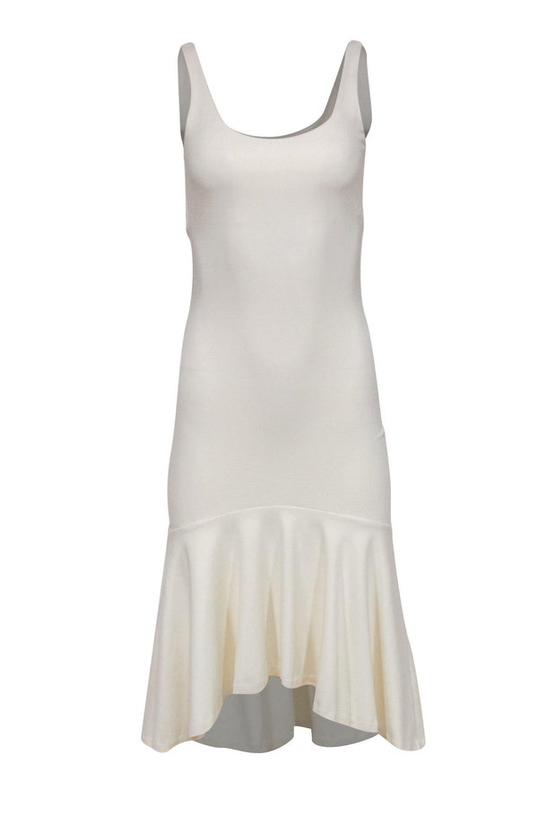 Current Boutique-Amanda Uprichard - Ivory Sleeveless "Parker" High-Low Midi Dress w/ Flounce Hem Sz S