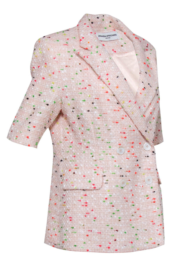 Current Boutique-Amanda Uprichard - Light Pink w/ Rainbow Pom Tweed Blazer Sz L