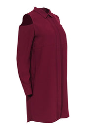 Current Boutique-Amanda Uprichard - Maroon Button-Up Shirt Dress w/ Cold Shoulder Cutouts Sz S