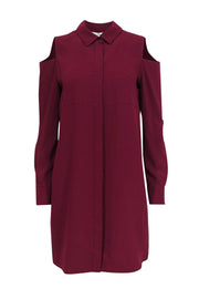 Current Boutique-Amanda Uprichard - Maroon Button-Up Shirt Dress w/ Cold Shoulder Cutouts Sz S