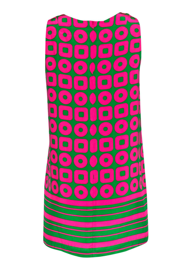 Current Boutique-Amanda Uprichard - Neon Pink & Green Graphic Patterned Silk Shift Dress Sz S