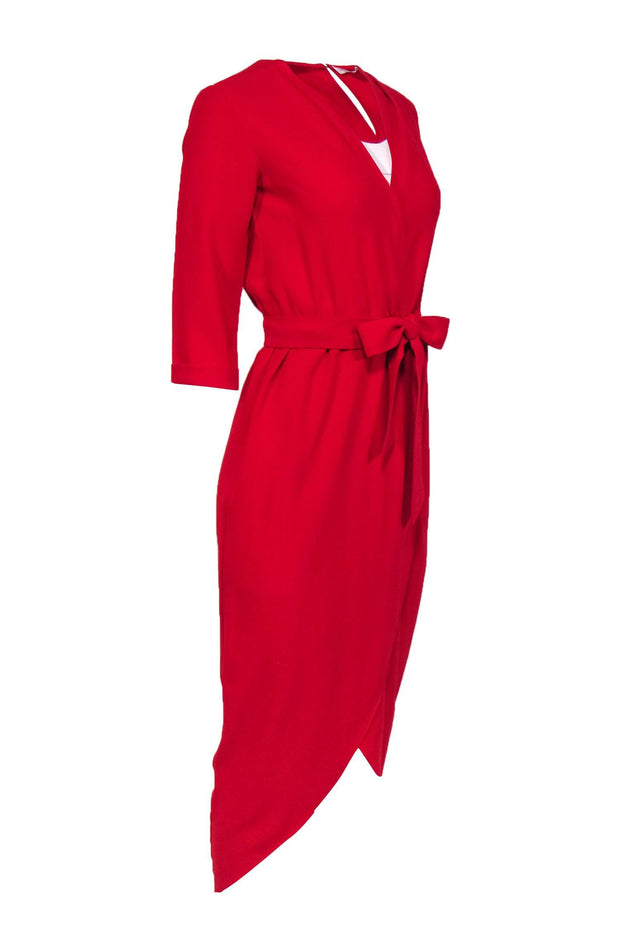 Current Boutique-Amanda Uprichard - Red Quarter Sleeve Draped Belted Maxi Dress Sz P