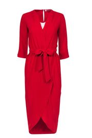 Current Boutique-Amanda Uprichard - Red Quarter Sleeve Draped Belted Maxi Dress Sz P