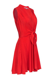 Current Boutique-Amanda Uprichard - Tomato Red Silk Dress w/ Pleating & Knot Detail Sz S