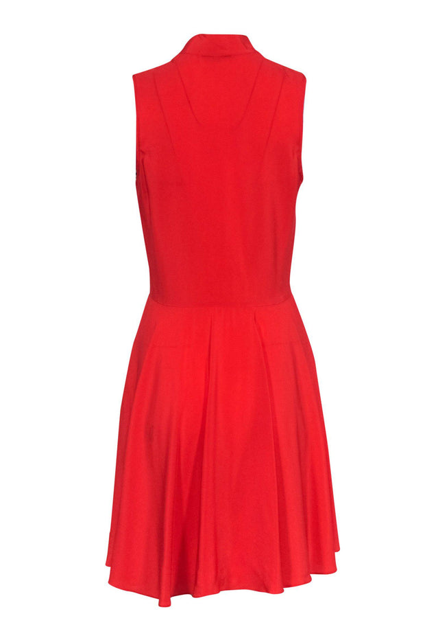 Current Boutique-Amanda Uprichard - Tomato Red Silk Dress w/ Pleating & Knot Detail Sz S