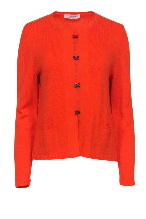 Current Boutique-Amina Rubinacci - Bright Orange Knit Clasped Sweater Sz 8