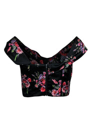 Current Boutique-Amur - Black Floral Print Sleeveless Crop Top w/ Bow Detail Sz S