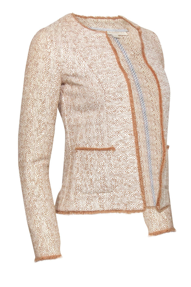 Current Boutique-Ann Mashburn - White & Beige Woven Open-Front Jacket Sz XS