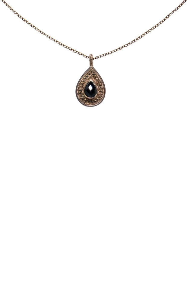 Current Boutique-Anna Beck - Black Onyx 18K Gold Plated Teardrop Pendant Necklace