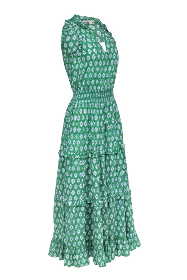 Current Boutique-Anna Cate - Green Printed Cotton Maxi Dress w/ Smocked Waist Sz S