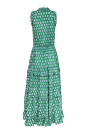 Current Boutique-Anna Cate - Green Printed Cotton Maxi Dress w/ Smocked Waist Sz S