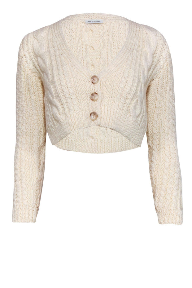 Current Boutique-Anna October - Cream Cable Knit Crop Cardigan Sz S