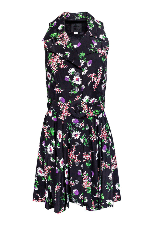 Current Boutique-Anna Sui - Black Floral Sleeveless Dress Sz 6