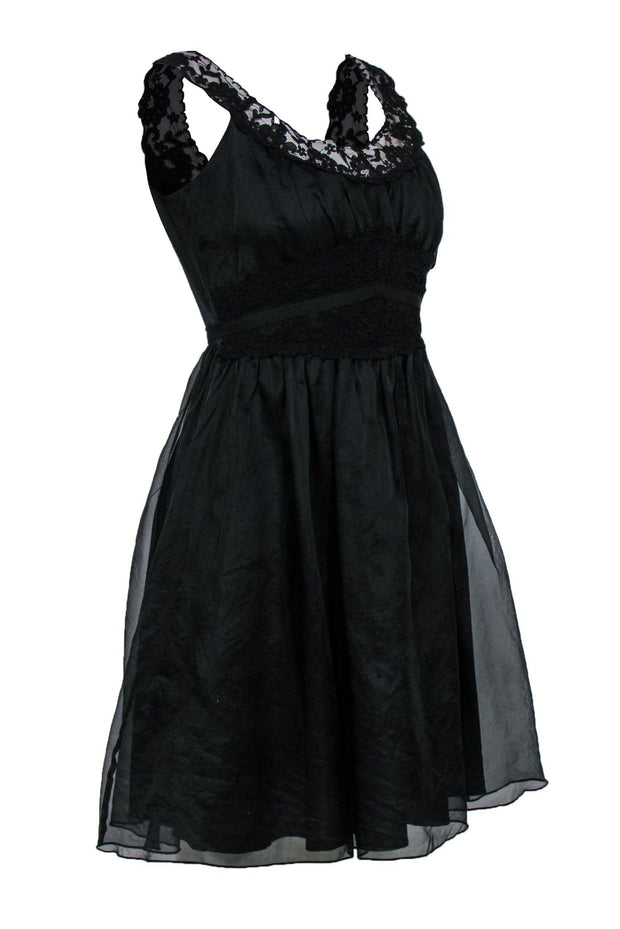 Current Boutique-Anna Sui - Black Lace Fitted Silk Dress Sz 6