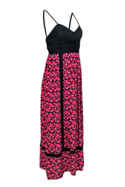 Current Boutique-Anna Sui - Black & Pink Cherry Blossom Print Maxi Dress w/ Cherry Embroidery Sz S