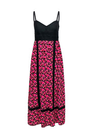 Current Boutique-Anna Sui - Black & Pink Cherry Blossom Print Maxi Dress w/ Cherry Embroidery Sz S