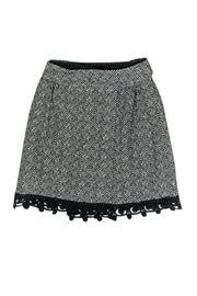 Current Boutique-Anna Sui - Black & White Chevron Print Wrap Skirt w/ Lace Trim Sz 6