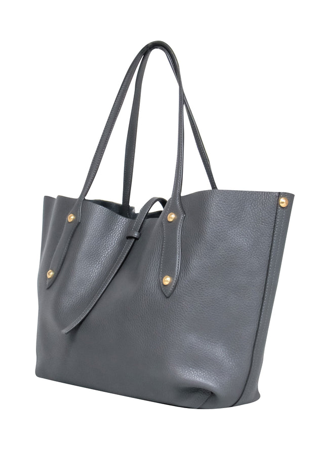 Current Boutique-Annabel Ingall - Grey Pebble Leather Tote Bag w/ Gold-Toned Hardware