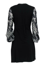 Current Boutique-Anne Fontaine - Black Long Sleeve Ruched Dress w/ Spotted Print Trim Sz 12