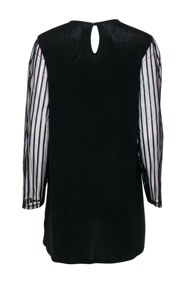 Current Boutique-Anne Fontaine - Black "Mindy" Tunic w/ Striped Mesh Sleeves & Neckline Sz 12