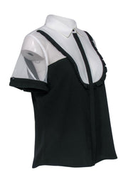 Current Boutique-Anne Fontaine - Black & White Collared Blouse w/ Mesh Sleeves Sz 10