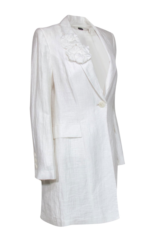 Current Boutique-Anne Fontaine - White Extra Long Blazer w/ Detachable Flower Sz 8