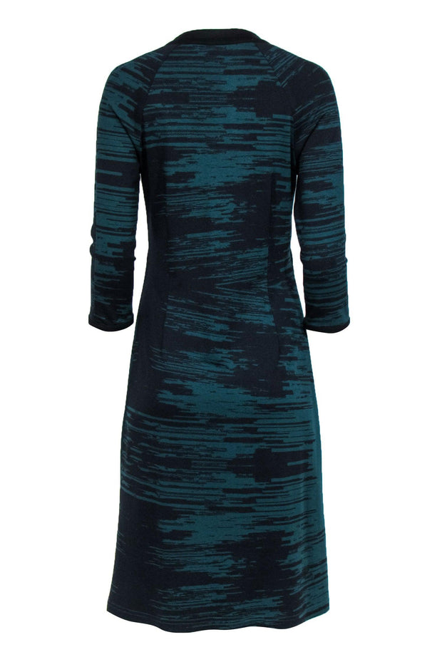 Current Boutique-Anni Kuan - Green & Black Print Stretch Knit Midi Dress Sz M