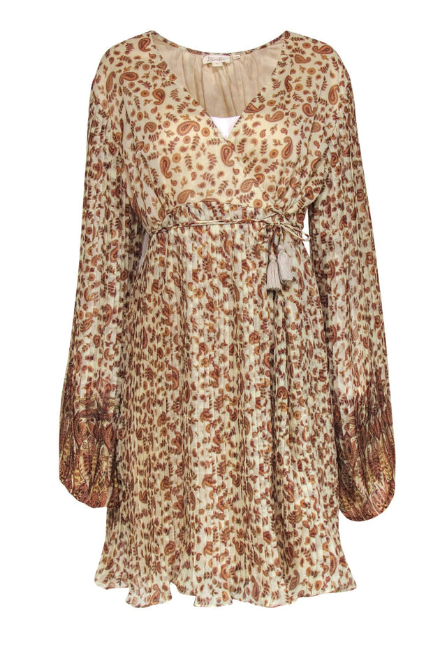 Current Boutique-Anthropologie - Beige Paisley Print Pleated Wrap Dress Sz XL