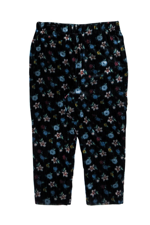 Current Boutique-Anthropologie - Black & Multicolor Floral Print Velvet Ribbed Straight Leg Pants Sz MP