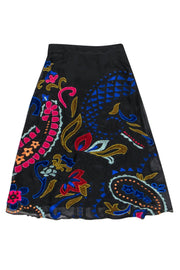 Current Boutique-Anthropologie - Black & Multicolor Velvet Embroidered Midi Skirt Sz 6