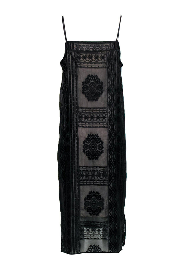 Current Boutique-Anthropologie - Black Sleeveless Embroidered Maxi Dress Sz L